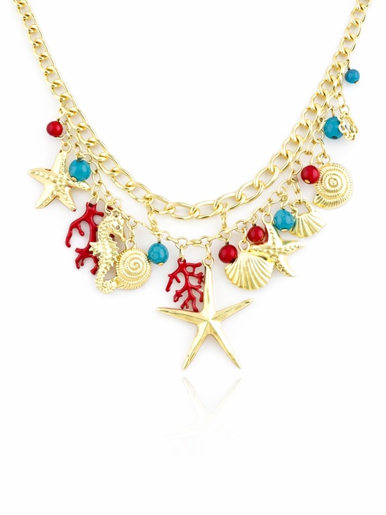 Boutique Jewelry - Layered Gold Coral Seashell Necklace